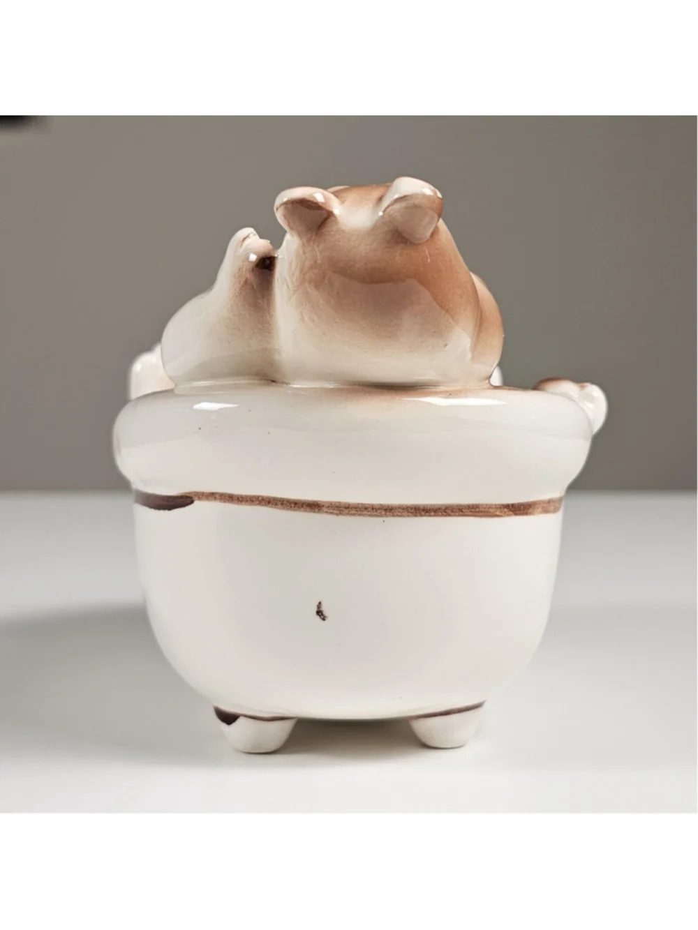 Vintage 1976 Seymour Mann Ceramic Hippo in Bathtub Soap Dish Sponge Holder